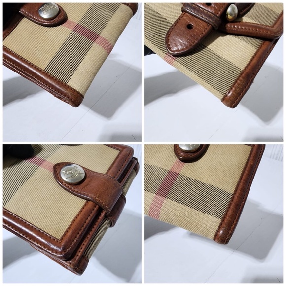 Authentic BURBERRY Vintage Canvas House Check Buckle Wallet Brown/Beige - Picture 9 of 12